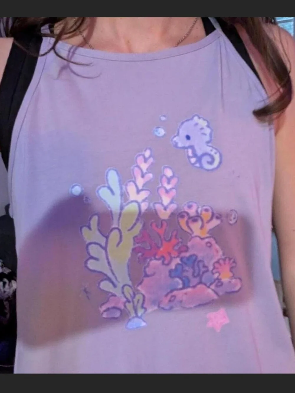 CRZ YOGA Lilac Tank Top with Pastel Seafoam and Coral Design